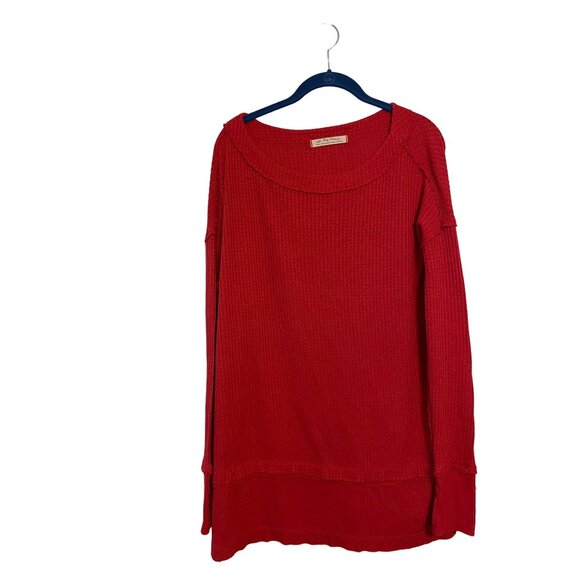 We The Free Red Thermal Waffle Long Sleeve Womens Top Size S - Picture 3 of 8